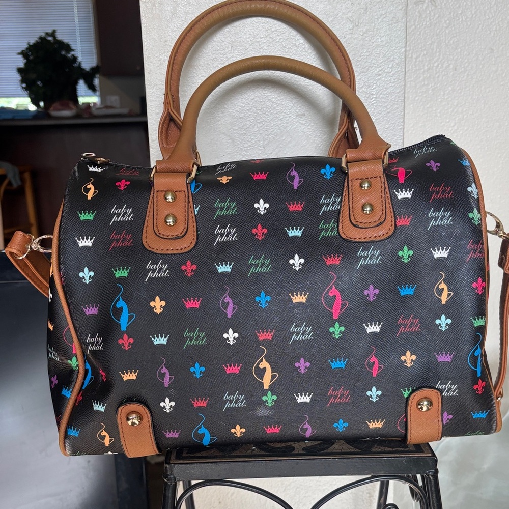 Baby Phat Black Satchel with Multicolor Accents